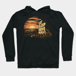 Vintage Sunset Cool Truck Driver Hoodie